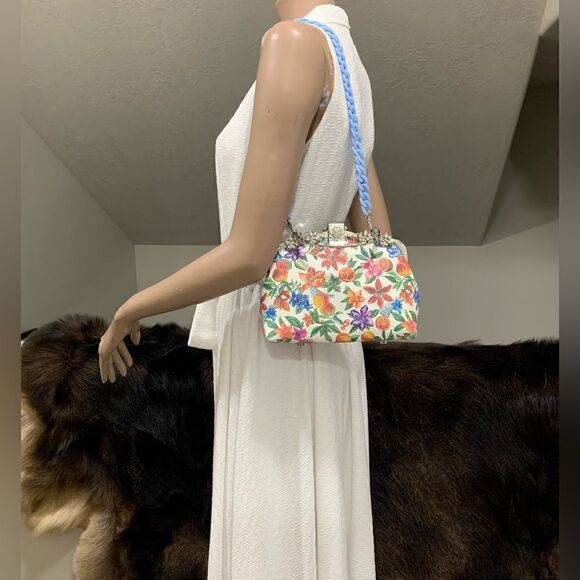 Handmade Genuine Embossed Leather Rhinestone Metal  Frame Handbag & Small Purse - Picture 10 of 16